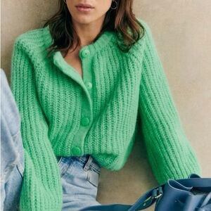 Sezane Green Cardigan Sweater